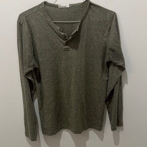 Men's Long Sleeve Henley Shirt - Olive Green